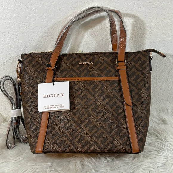 ELLEN TRACY THE SIGNATURE COLLECTION Double Handle Satchel Chocolate Brown Purse - Picture 1 of 13